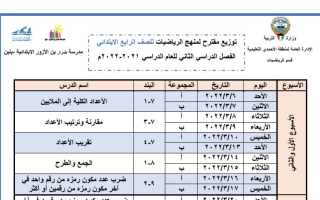 توزيع منهج رياضيات رابع ابتدائي ف2 #م. ضرار بن الأزور 2021 2022