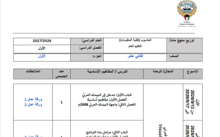 توزيع منهج حاسوب الصف الثاني عشر الفصل الأول 2026-2027