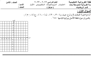 نماذج (غير محلولة) للاختبار التقويمي(1) رياضيات ثامن ف2 #م. الفروانية 2022 2023