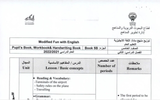 توزيع منهج اللغة الانجليزية الصف الخامس الفصل الثاني 2021 -2022