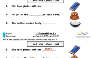 ورقة عمل للتقييم الأول لغة انجليزية الصف الثاني الفصل الثاني