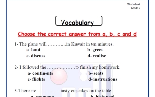 أوراق عمل الوحدة الخامسة للغة الانجليزية للصف الخامس الفصل الثاني