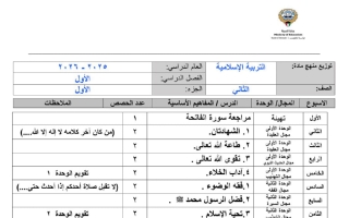 خطة منهج تربية اسلامية الصف الثاني الفصل الأول 2025-2026