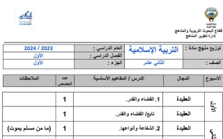 توزيع منهج إسلامية ثاني عشر ف1 #2023-2024