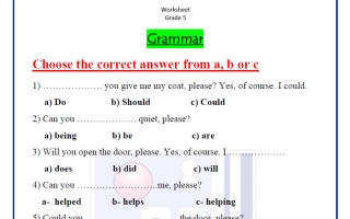 ورقة عمل للاختبار التحصيلي الثاني لغة انجليزية الصف الخامس الفصل الأول