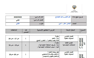 توزيع منهج علم النفس للصف الحادي عشر أدبي الفصل الثاني 2025-2026