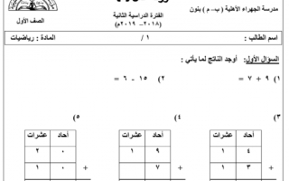ورقة عمل نموذج (1) رياضيات أول ابتدائي ف2