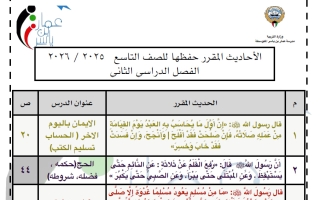 الأحاديث المقرر حفظها تربية اسلامية للصف التاسع الفصل الثاني أ عبد العزيز الرشيدي