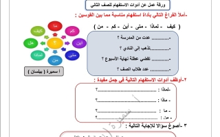 ورقة عمل (أدوات الاستفهام) عربي ثاني ابتدائي ف2 #أ. سميرة بيلسان