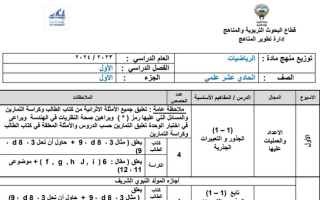 توزيع منهج رياضيات حادي عشر علمي ف1 #2023-2024