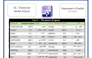 أوراق عمل الوحدة الخامسة لغة انجليزية للصف التاسع الفصل الثاني