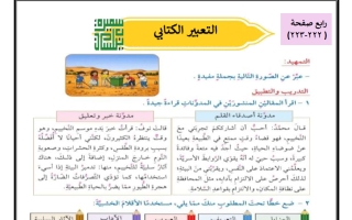 التعبير الكتابي (صفحة 222-223) للغة العربية الصف الرابع الفصل الثاني أ سميرة بيلسان