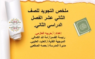 ملخص تجويد القرآن الكريم للصف الثاني عشر الفصل الثاني أ حربية العازمي