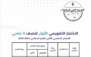 الاختبار التقويمي الأول رياضيات الصف الحادي عشر علمي الفصل الثاني