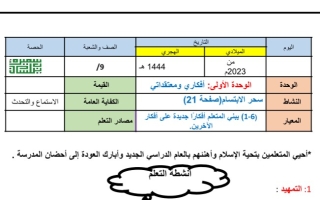 تحضير الوحدة الأولى (أفكاري ومعتقداتي) عربي ثامن ف2 #أ. سميرة بيلسان 2022 2023