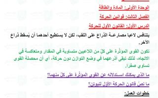 حل درس القانون الأول للحركة علوم الصف السادس الفصل الأول