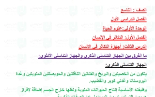 حل درس أجهزة التكاثر في الإنسان علوم الصف التاسع الفصل الأول