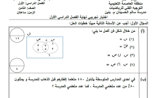 امتحان تجريبي رياضيات الصف الثامن الفصل الأول #العاصمة