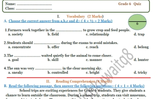نموذج 1 اختبار لغة انجليزية الصف السادس الفصل الثاني أ محمد فاثي