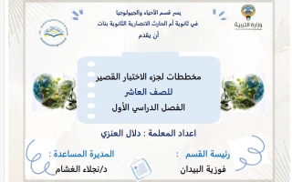 مخططات الاختبار القصير أحياء الصف العاشر الفصل الأول 2026-2027 أ دلال العنزي