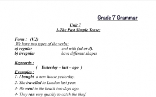 مذكرة لغة إنجليزية للصف السابع الفصل الثاني