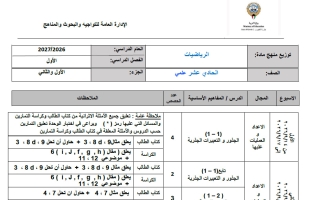 توزيع منهج رياضيات الصف الحادي عشر علمي الفصل الأول 2026-2027