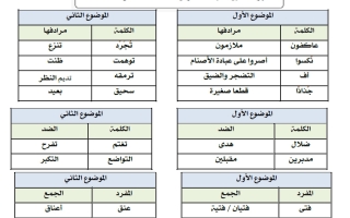 الثروة اللغوية للوحدة الأولى لغة عربية الصف السادس الفصل الأول