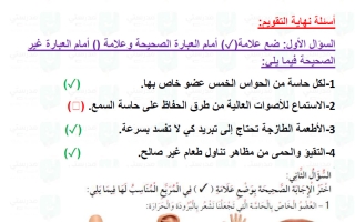 حل تقويم فصل الحواس الخمس علوم الصف الأول