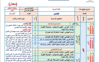 توزيع منهج معدل لغة عربية الصف الخامس الفصل الأول 2026-2027