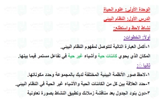 حل درس النظام البيئي علوم الصف الرابع