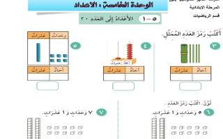 أوراق عمل الوحدة الخامسة رياضيات الصف الأول الفصل الثاني