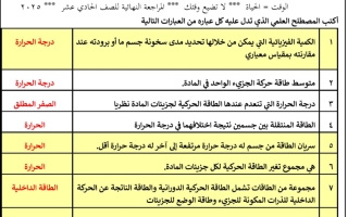 مراجعة نهائية فيزياء الصف الحادي عشر الفصل الثاني 2025