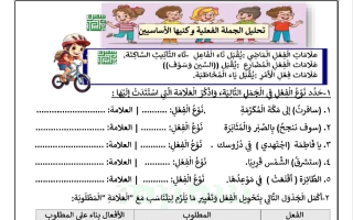 ورقة عمل تحليل الجملة الفعلية للغة العربية الصف الرابع الفصل الثاني أ سميرة بيلسان