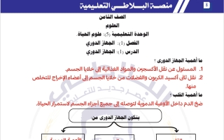 مذكرة درس الجهاز الدوري علوم الصف الثامن الفصل الثاني #البلاطي