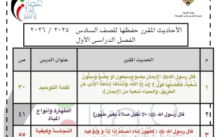 الأحاديث المقرر حفظها تربية اسلامية الصف السادس الفصل الأول أ عبد العزيز الرشيدي