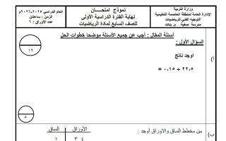 نموذج امتحان رياضيات الصف السابع الفصل الأول #العاصمة