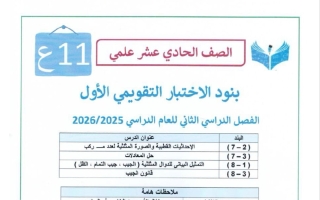 حل بنود الاختبار التقويمي الأول رياضيات الصف الحادي عشر علمي الفصل الثاني 2025-2026