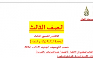 الاختبار القصير الثالث الوحدة الثالثة عربي للصف الثالث الفصل الاول إعداد أ.حمادة ماهر 2021-2022