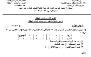 نموذج اختبار تجريبي احصاء الصف الحادي عشر أدبي الفصل الثاني 2025-2026 #حولي