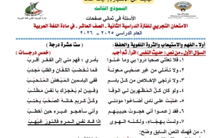 حل نموذج 3 اختبار تجريبي نهائي لغة عربية للصف العاشر الفصل الثاني 2025- 2026 أ آيات أحمد