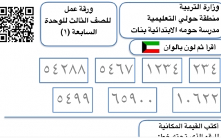 ورقة عمل الوحدة السابعة رياضيات ثالث ف2 #مدرسة حومه