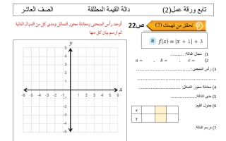 ورقة عمل 2 دالة القيمة المطلقة رياضيات الصف العاشر الفصل الأول