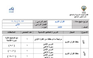 توزيع منهج قرآن ثالث ابتدائي فصل ثاني #2023-2024