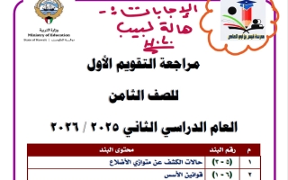 حل مراجعة التقويمي الأول رياضيات الصف الثامن الفصل الثاني أ هالة لبيب