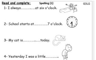 ورق عمل الوحدة الثانية لغة انجليزية الصف الثالث الفصل الأول