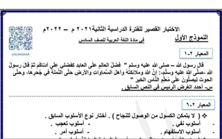 نموذج اختبار قصير (1) عربي سادس ف2 #أ. هاني السروري 2021 2022