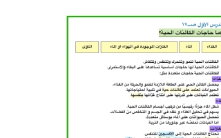 تلخيص درس ما حاجات الكائنات الحية علوم الصف الثالث الفصل الأول