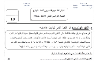اختبار تجريبي لغة عربية للصف الرابع الفصل الثاني