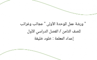 ورشة عمل الوحدة الأولى لغة عربية للصف الثامن إعداد خلود خليفة