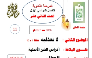 الموضوع الثاني لا تعذليه لغة عربية الصف الثاني عشر الفصل الأول 2026-2027 أ حمادة ماهر